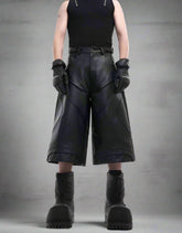 HEYFANCYSTYLE Men's Minimalist Japanese Leather Wide-Leg Culottes